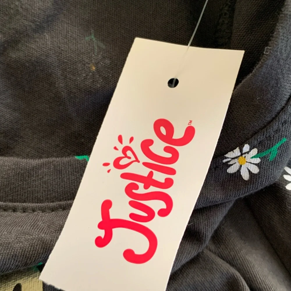 Justice Black Daisy Print “Hello Sunshine” Short Sleeve Tee-Shirt
